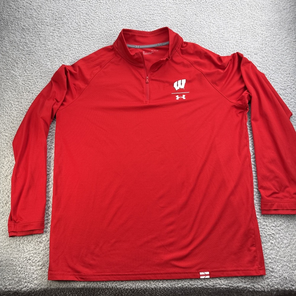 Under Armour 1/4 Zip Pullover Mens XL Red Solid Wisconsin Badgers Logo Jacket